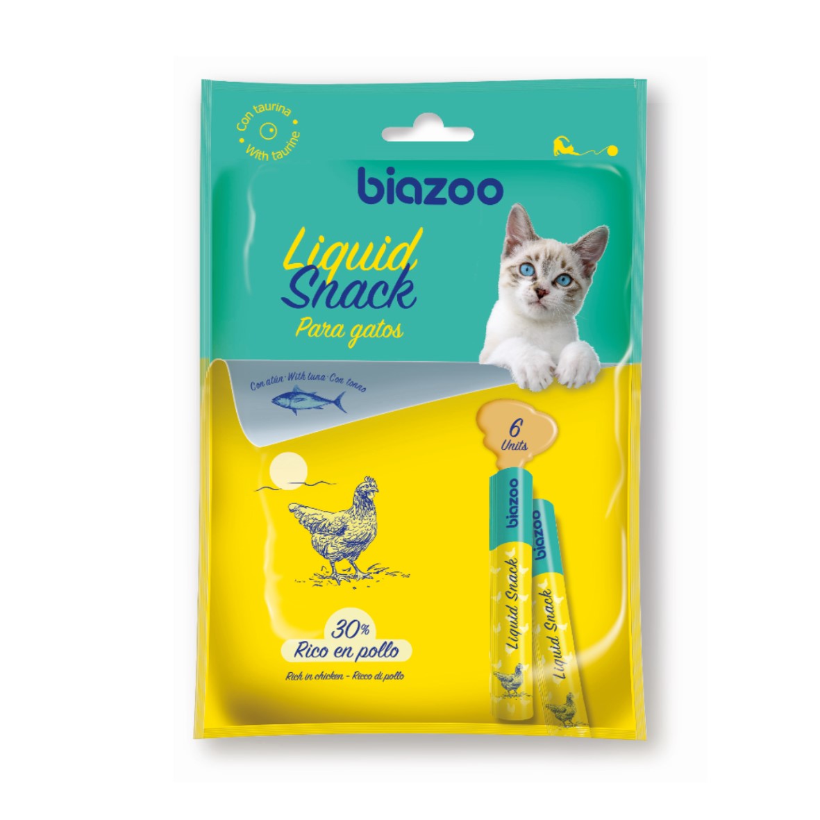 BIAZOO GATO LIQUID SNACK POLLO CON ATUN 6 X 15 GRS