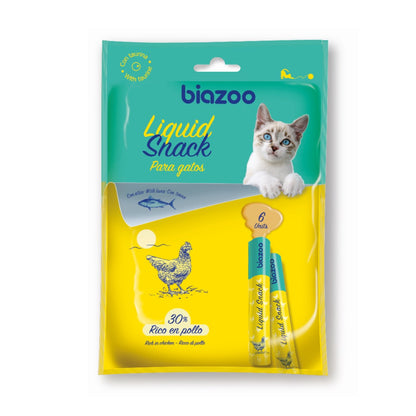 BIAZOO GATO LIQUID SNACK POLLO CON ATUN 6 X 15 GRS