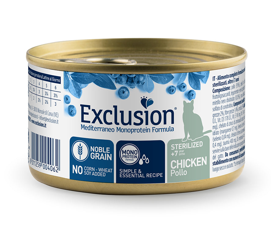 EXCLUSION MONOPROTEINA MEDITERRANEO GATO ESTERILIZADO + 7 POLLO 85 GRS