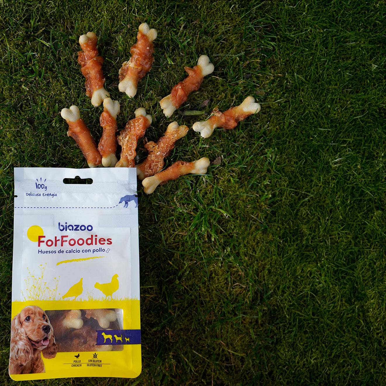 BIAZOO PERRO HUESO DE CALCIO CON POLLO 100 GRS