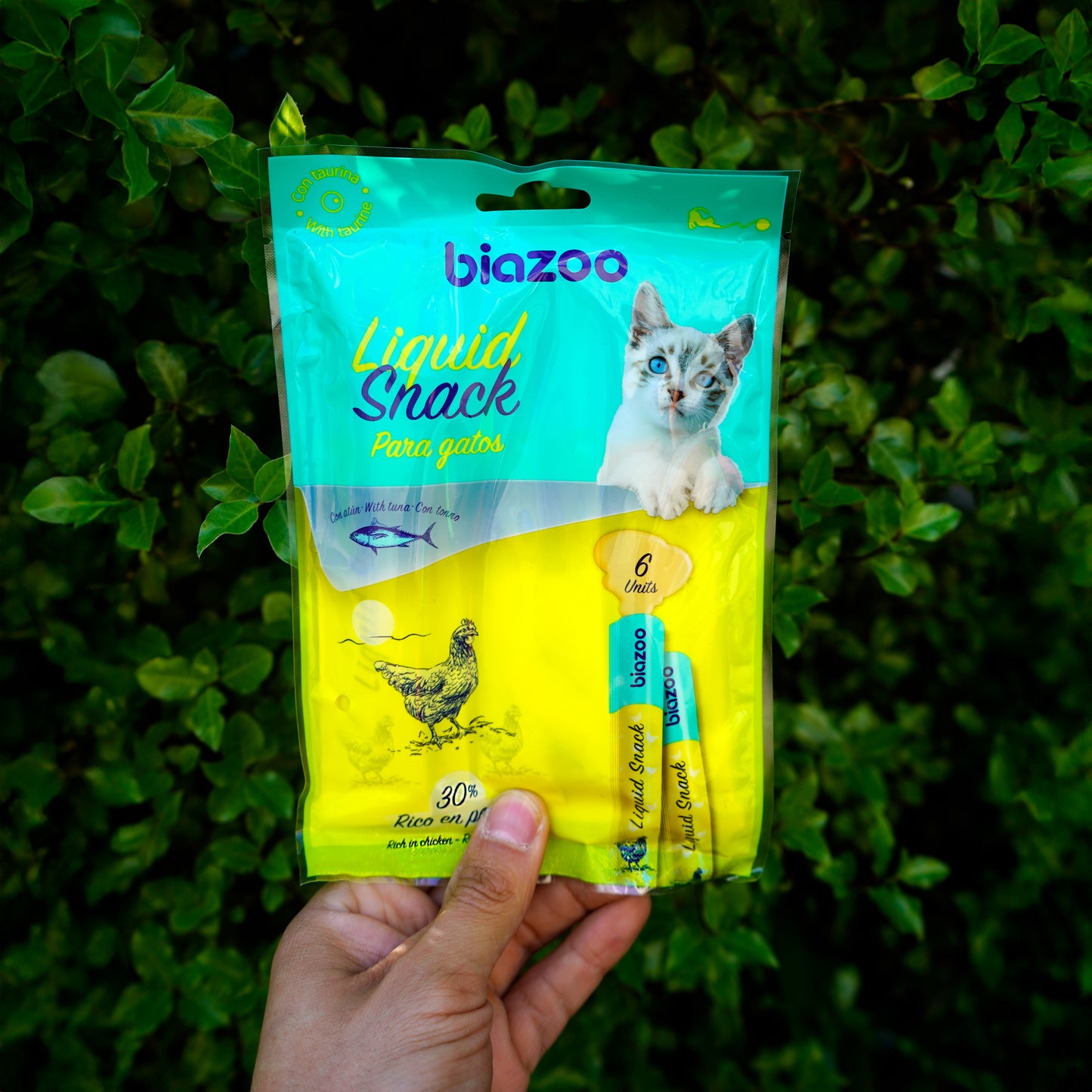 BIAZOO GATO LIQUID SNACK POLLO CON ATUN 6 X 15 GRS